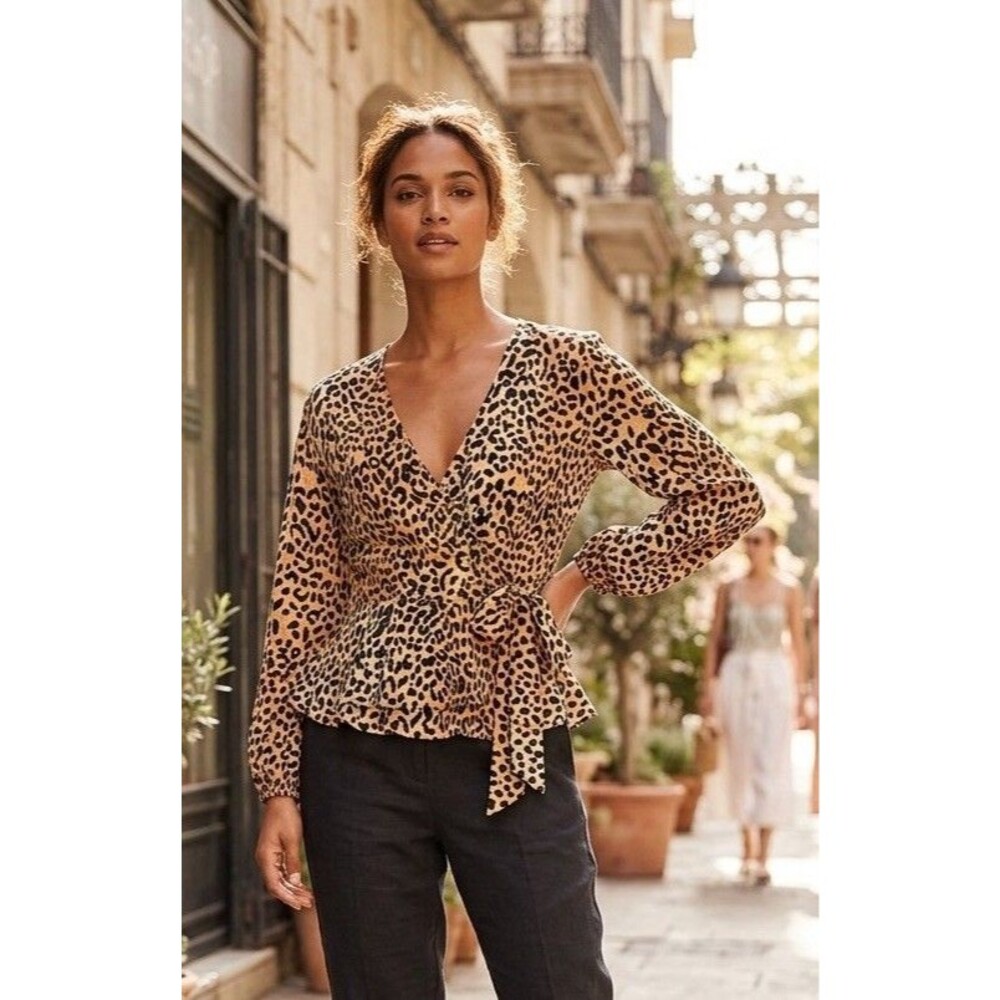 Faithfull The Brand Cheetah Wrap Blouse Size 2
